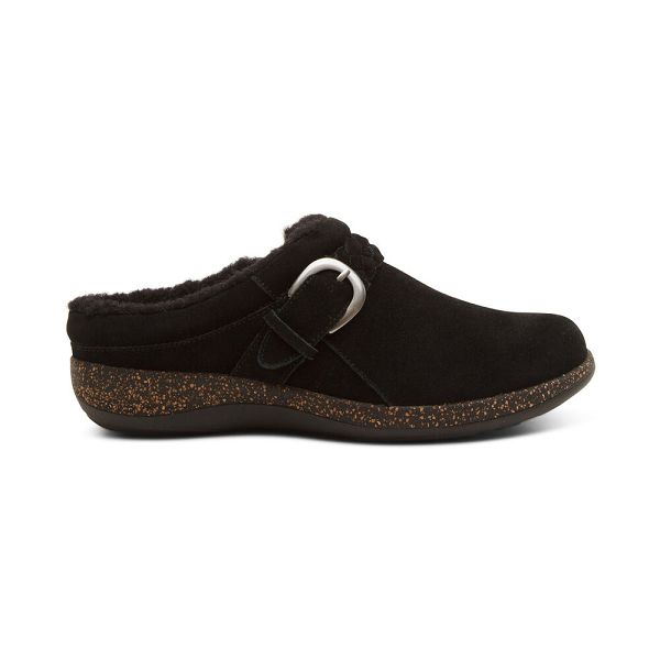 Aetrex Women's Libby Fleece With Arch Support Clogs - Black | USA 98S4NMR